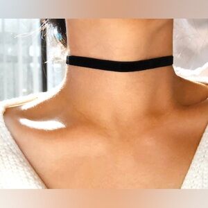 Black Velvet Choker Necklace with Silver Adjustable Chain Clasp Closure